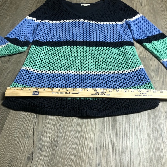 Croft & Barrow Open Knit Sweater Womens Medium Stripes Crochet Lined V Neck - Picture 6 of 11